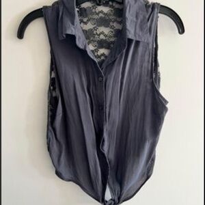 Navy blue tank top , tie up button up